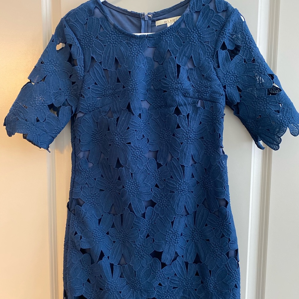 Navy blue floral lace dress